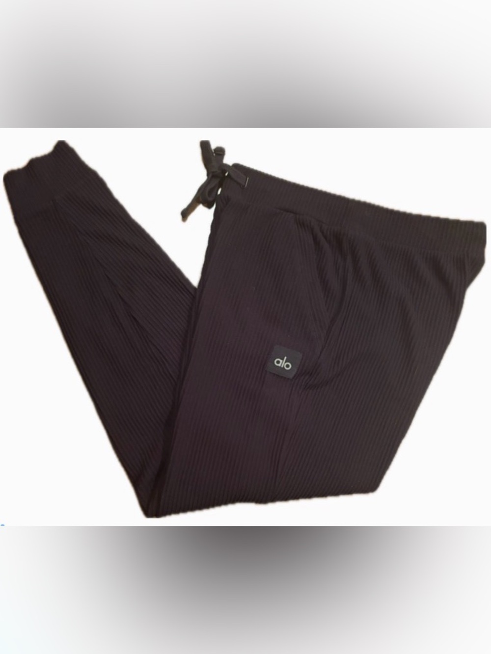 ALO Yoga Muse Ribbed Jogger Pants Black Drawstring Pockets Size Medium